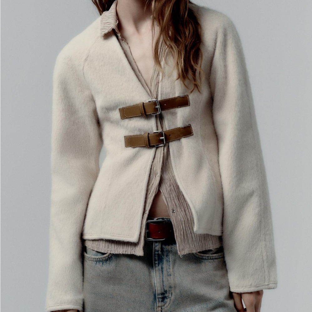 Zara soft cardigan with leather belted detail.